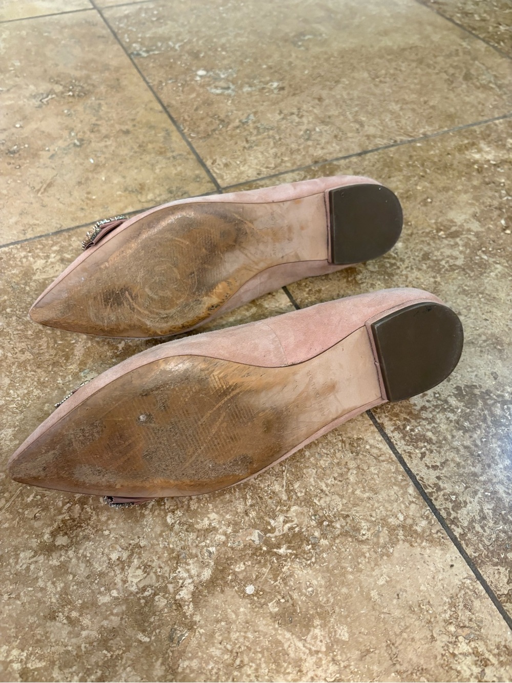 Ann Taylor Blush Pink Pointed-Toe Flats with Crystal Bow - Picture 5 of 7